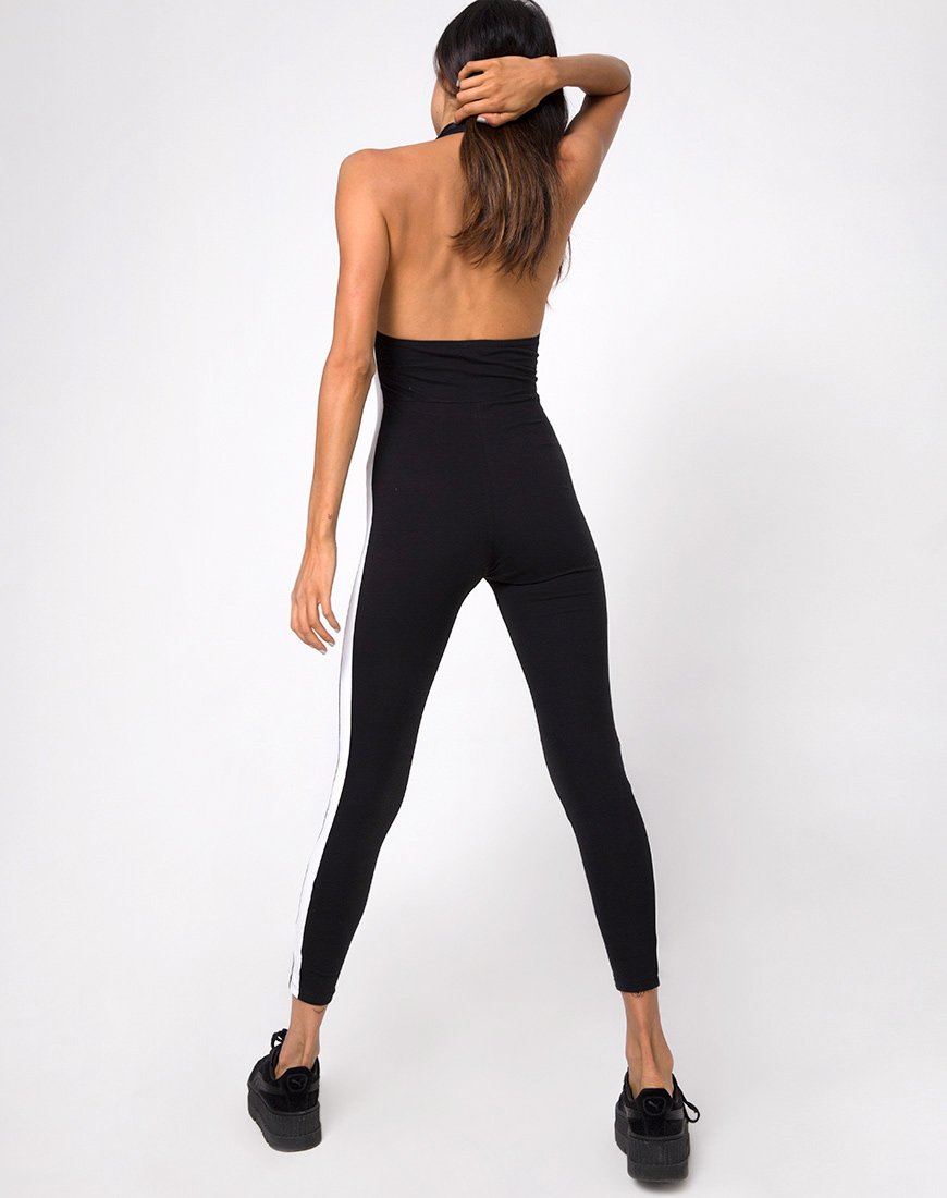 Imagen de Beripe Plunge Unitard en negro con raya blanca