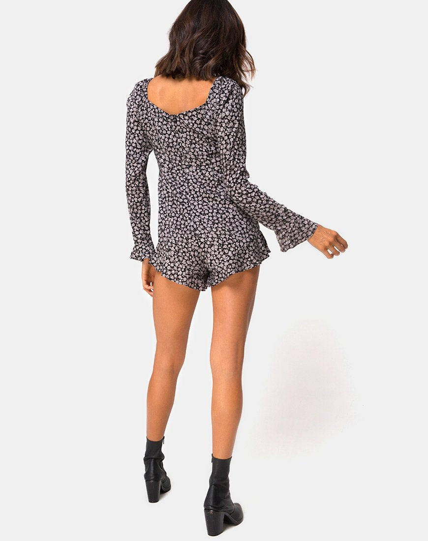 Imagen de Berlo Longsleeve Playsuit in Ditsy Rose Negro