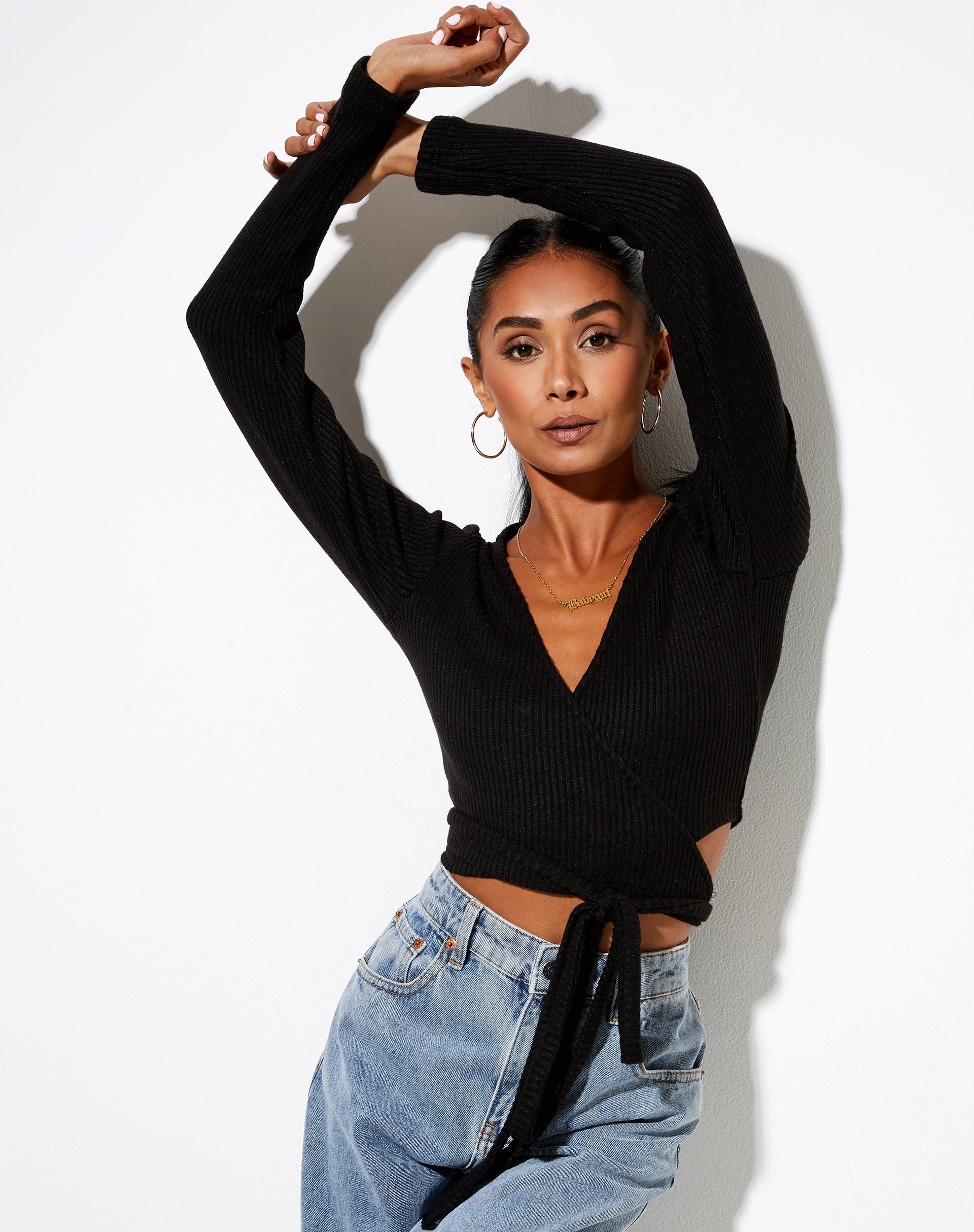Imagen de Bianca Wrap Top de canalé Negro