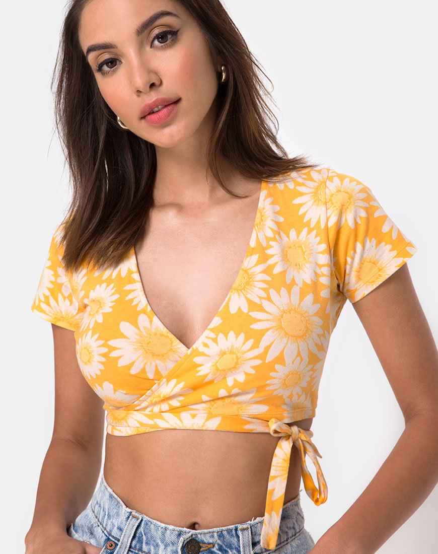 Biaz Wrap Crop en Sunkissed Floral Yellow