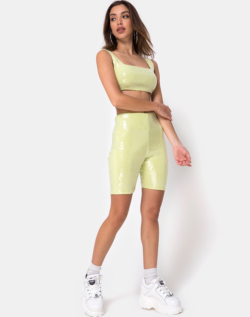 Imagen de Bike Short en verde pistacho con lentejuelas transparentes