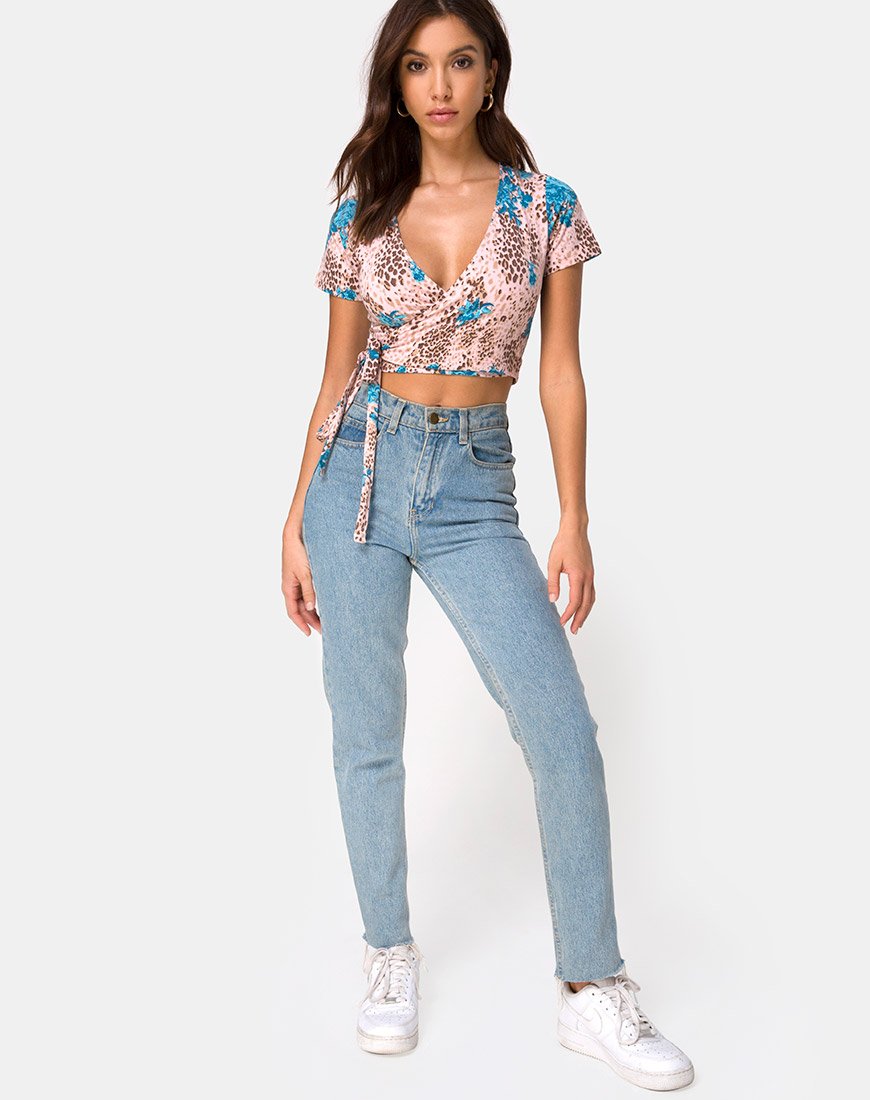 Imagen de Bilen Crop Top en Flor de Selva Azul y Crema