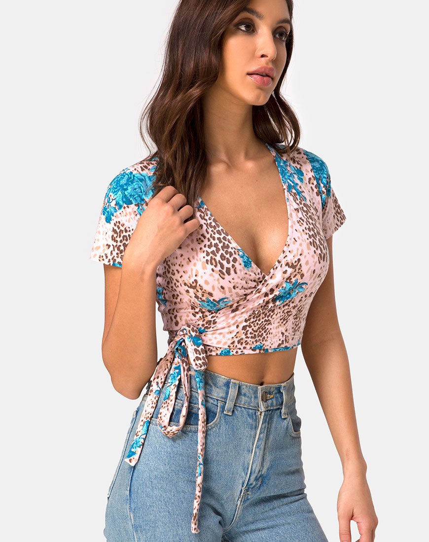 Crop Top Bilen en azul flor de selva y crema