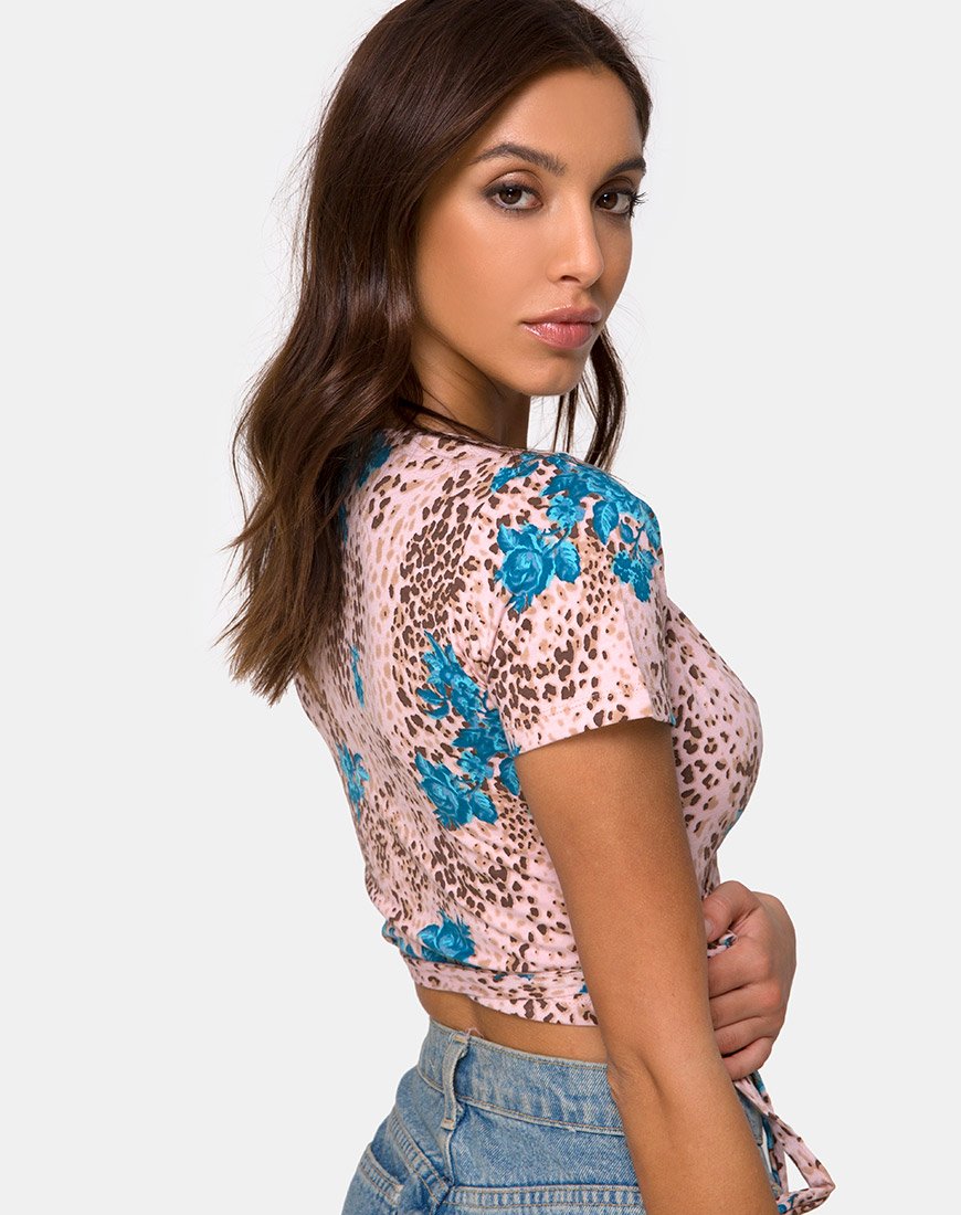 Crop Top Bilen en azul flor de selva y crema