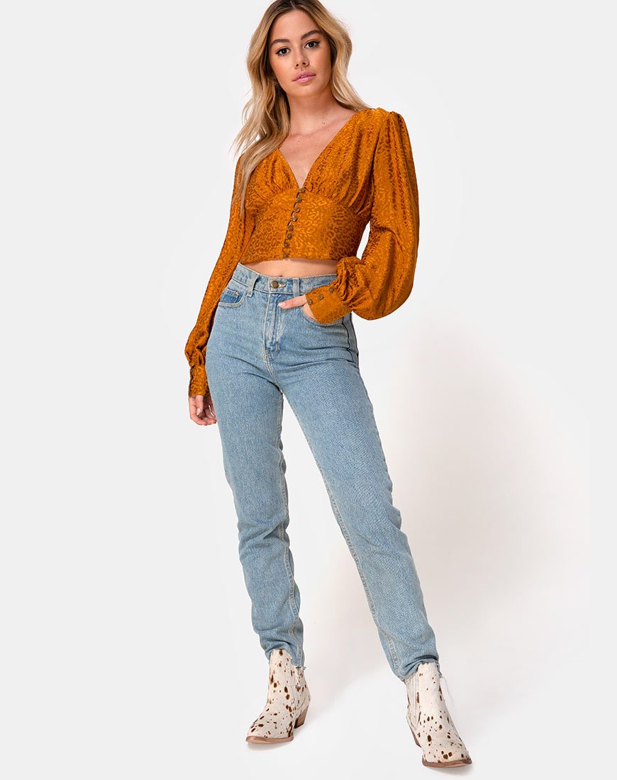 Imagen de Bina Crop Top en satén Cheetah Gold