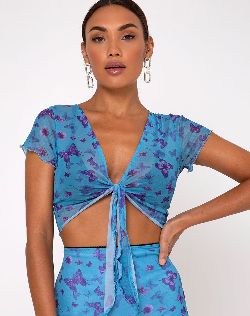 Blaza Crop Top de malla Butterfly Azure