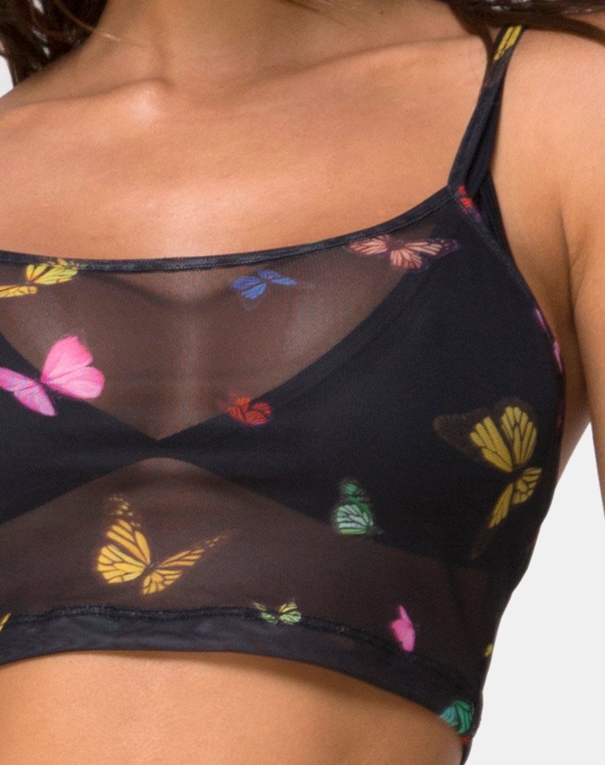 Imagen de Bliss Crop Top en Mesh Negro Mariposa