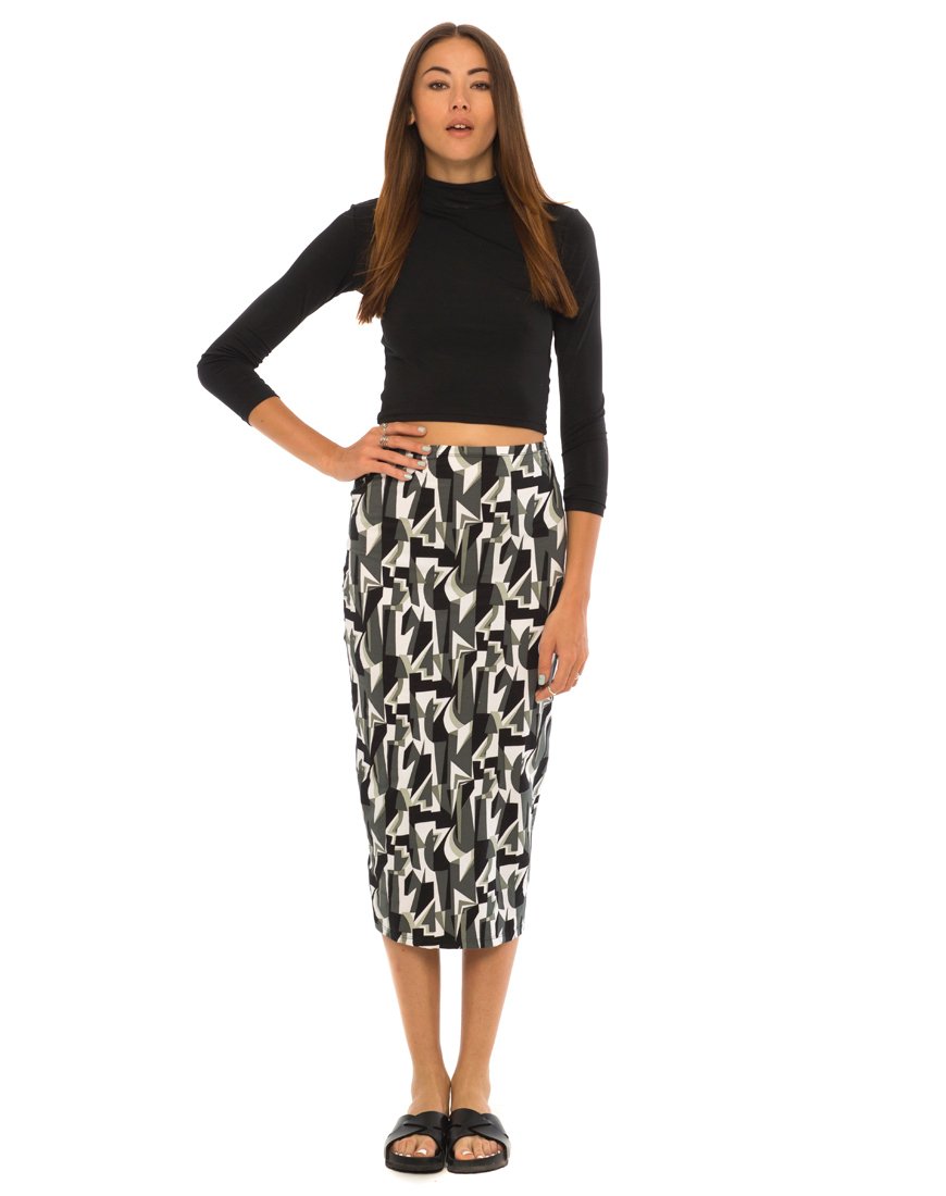 Falda Motel Bobby Midi en Geo Pop Blanco y Negro