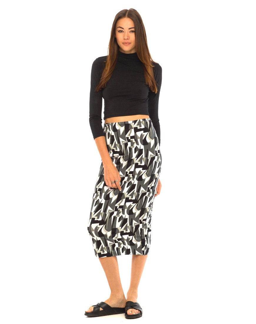 Falda Motel Bobby Midi en Geo Pop Blanco y Negro