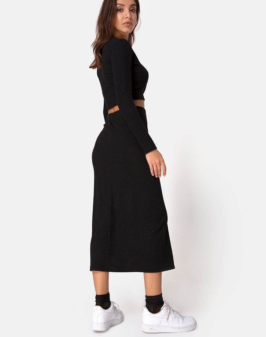 Falda Bobbin Midi en canalé negro