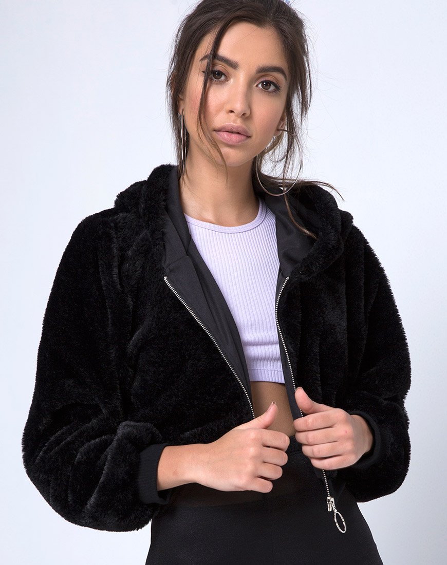 Imagen de Bomb Hoody in Fur Zip Negro
