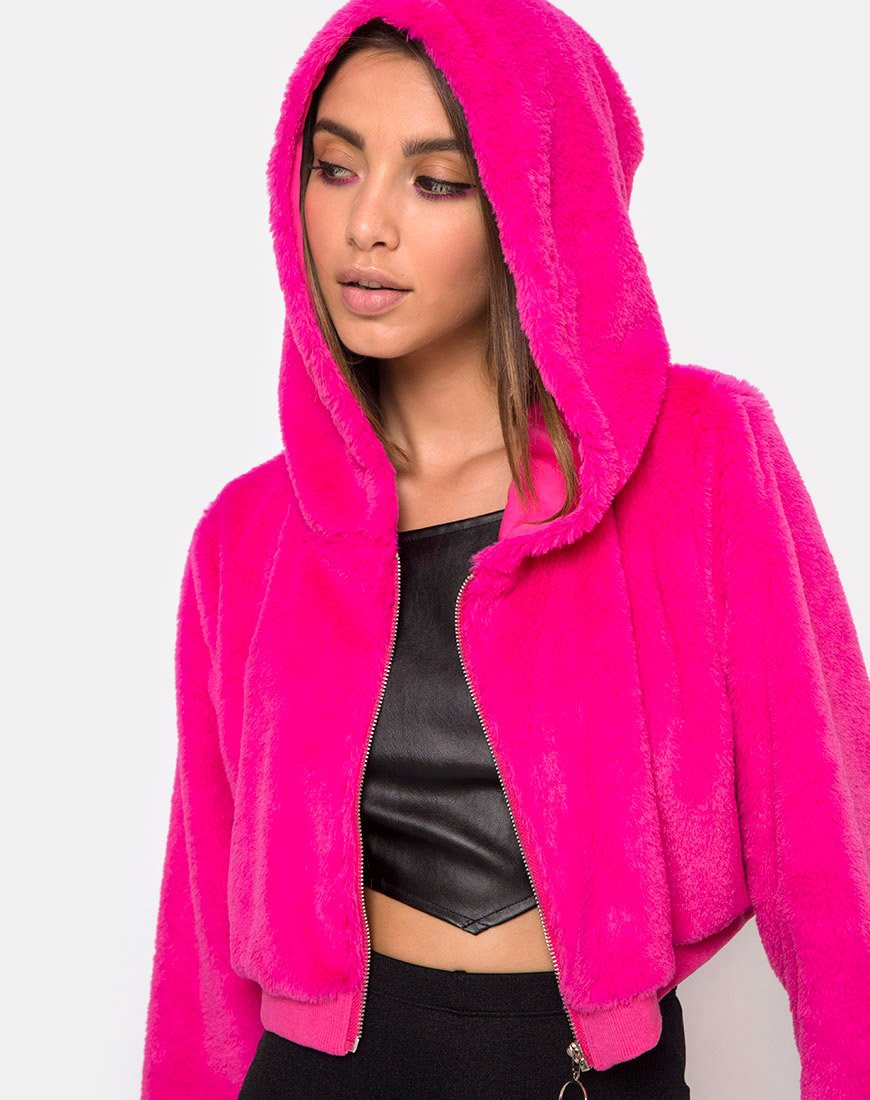 Sudadera con capucha Bomb en piel Zip Magenta