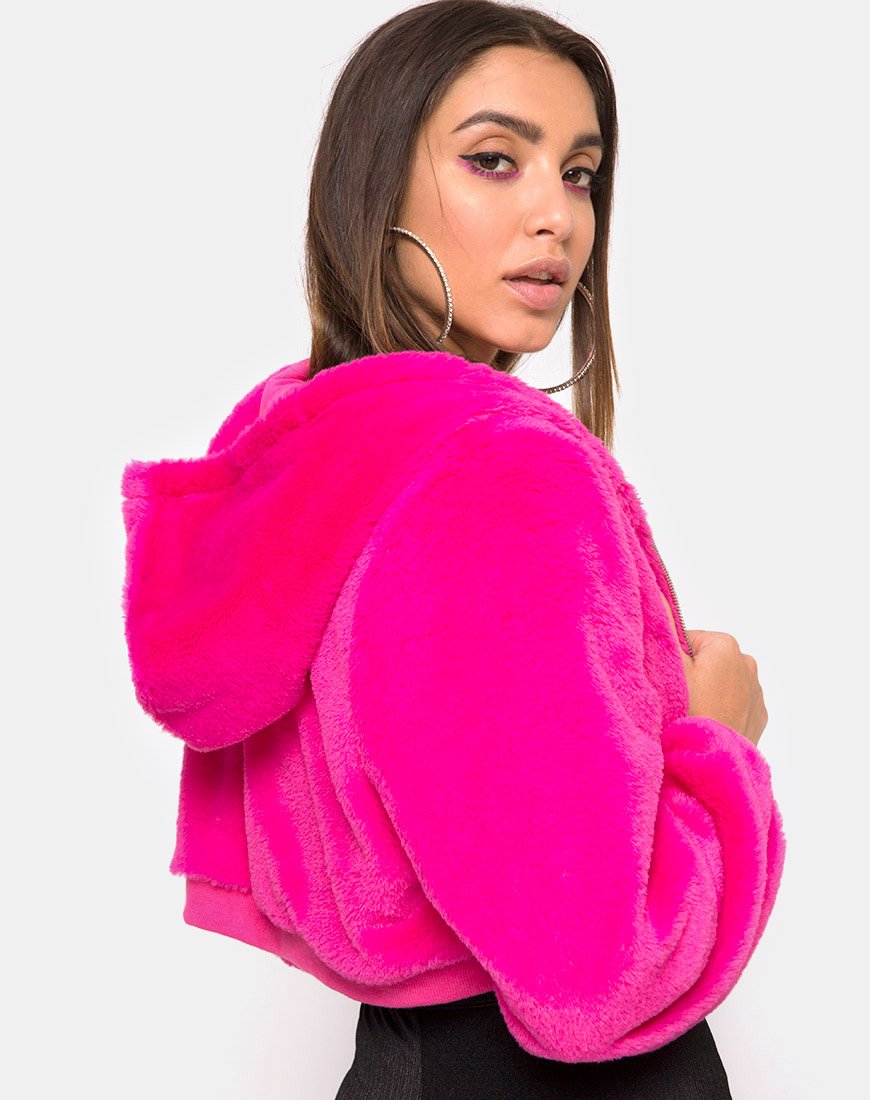 Sudadera con capucha Bomb en piel Zip Magenta