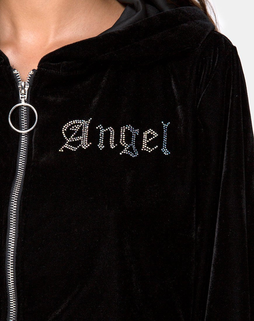 Imagen de la sudadera Bomb Hoodie in Black w/ Angel Diamante Hot Fix