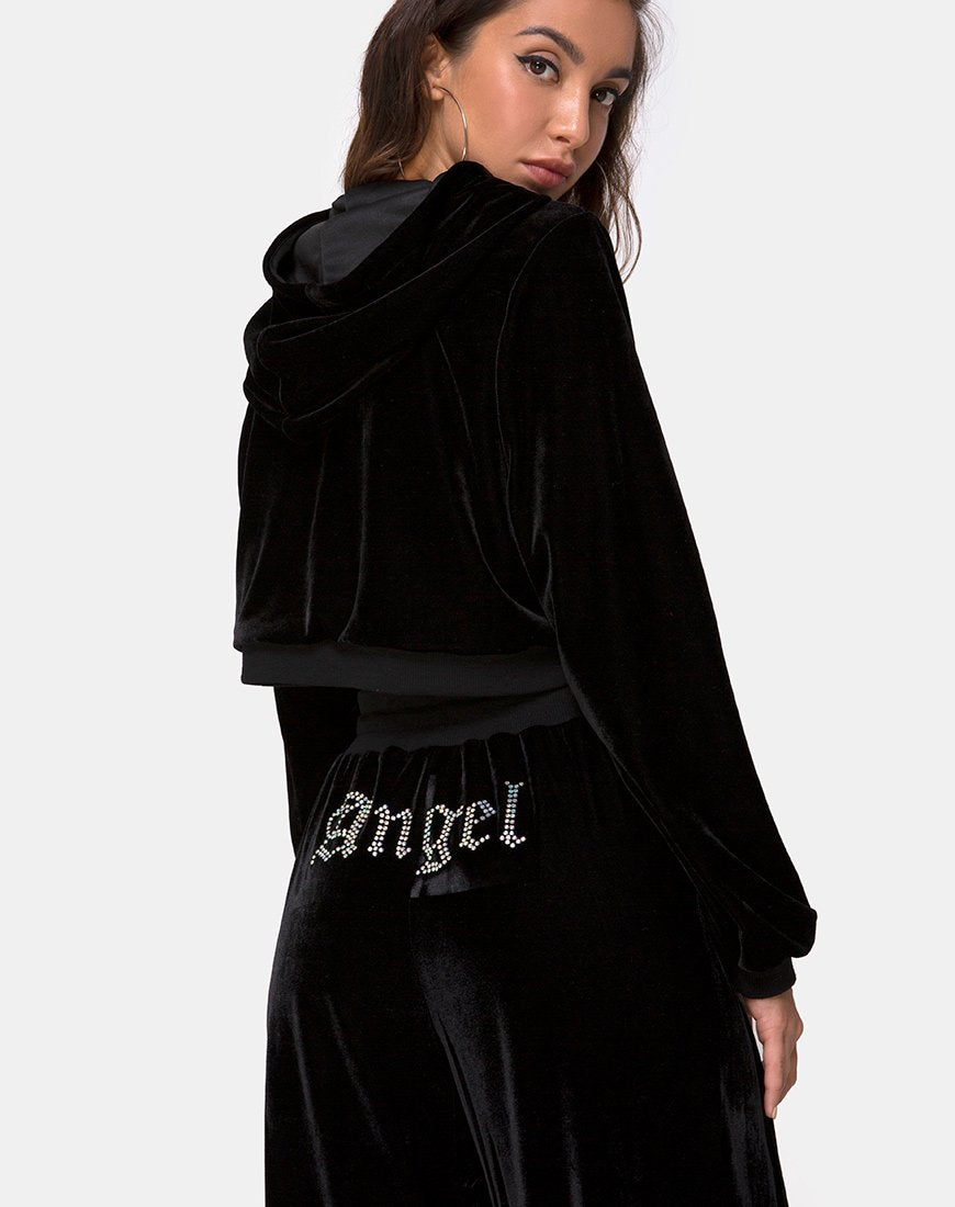 Sudadera Bomb Hoodie en Negro con Angel Diamante Hot Fix