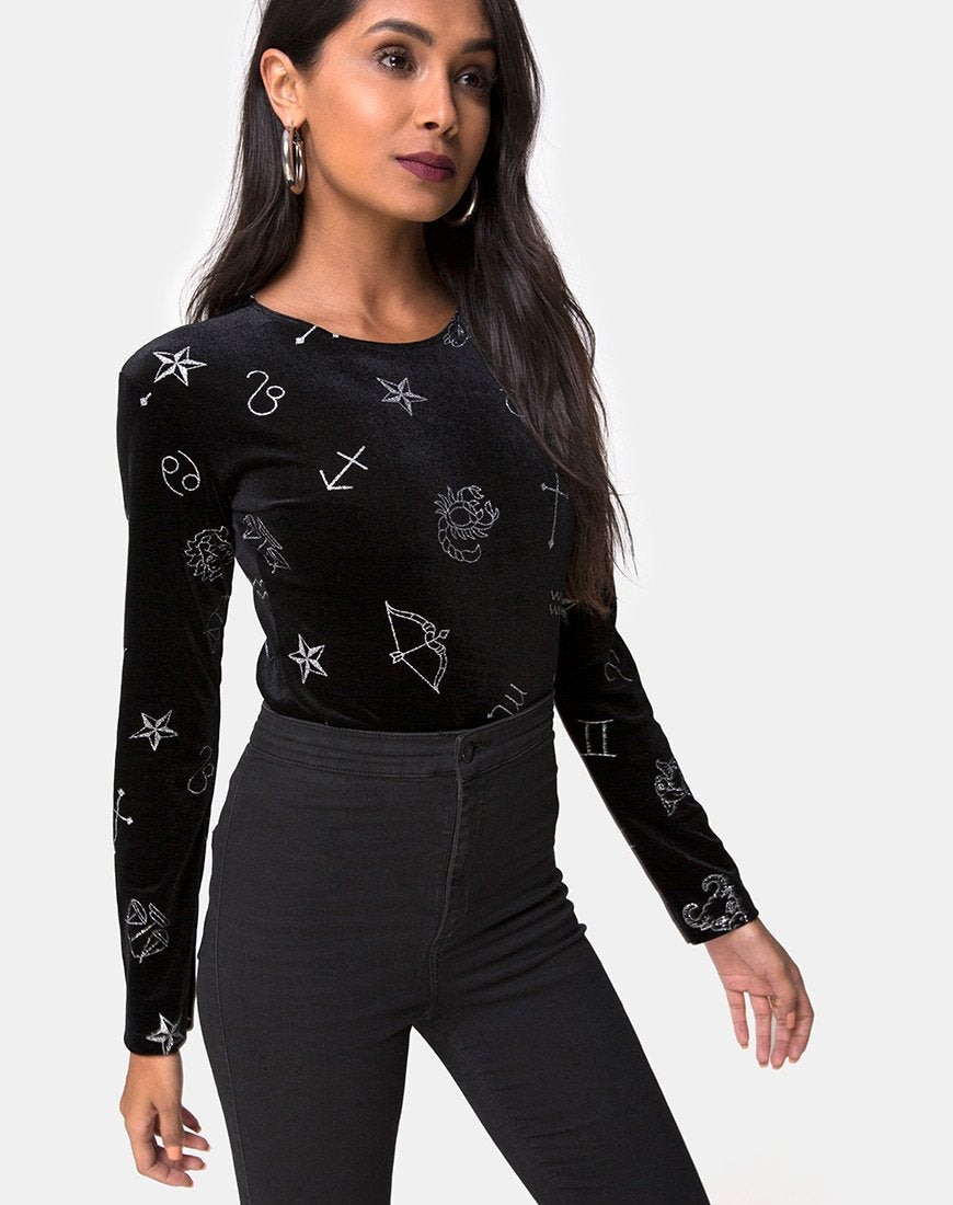 Bonella Corpiño en Terciopelo Negro Medio Astro Glitter