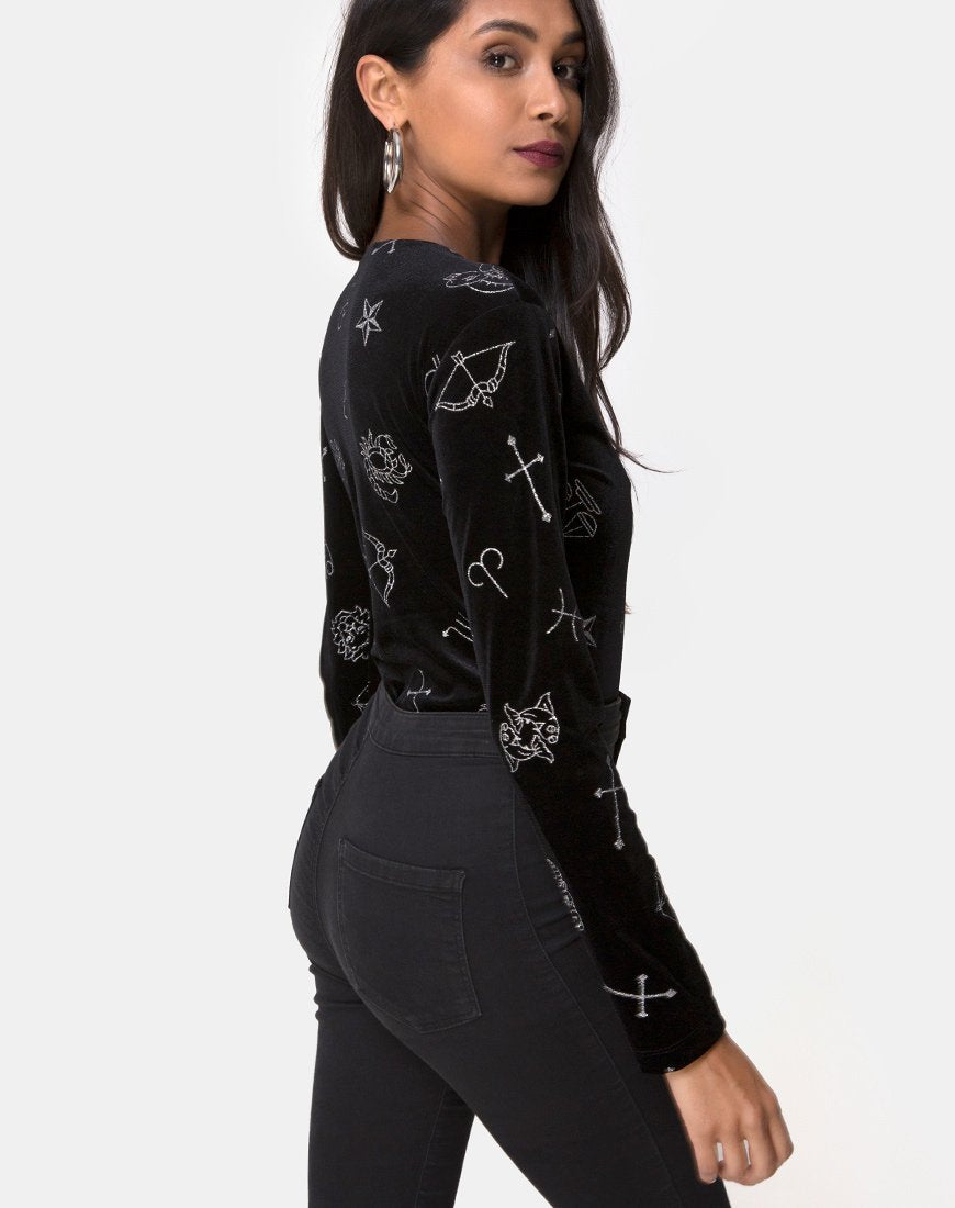Bonella Corpiño en Terciopelo Negro Medio Astro Glitter
