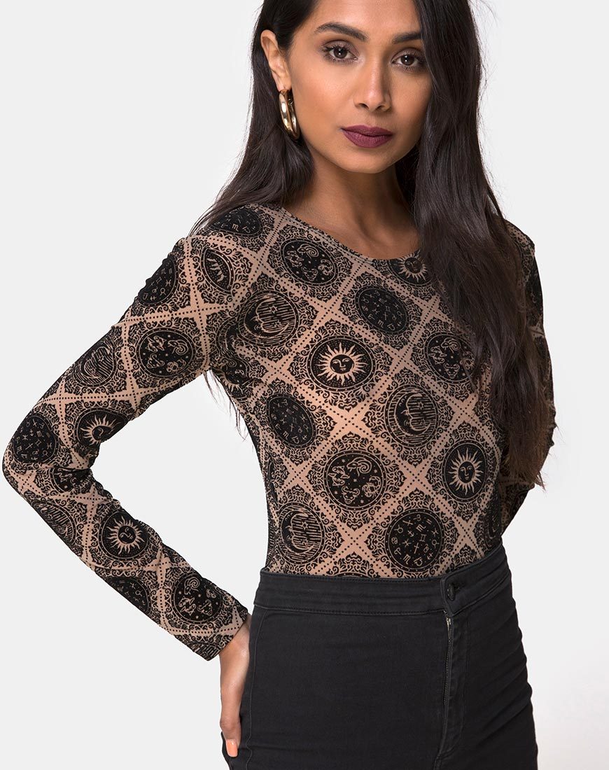 Bonella Corpiño Red topo con flocado de signos negros