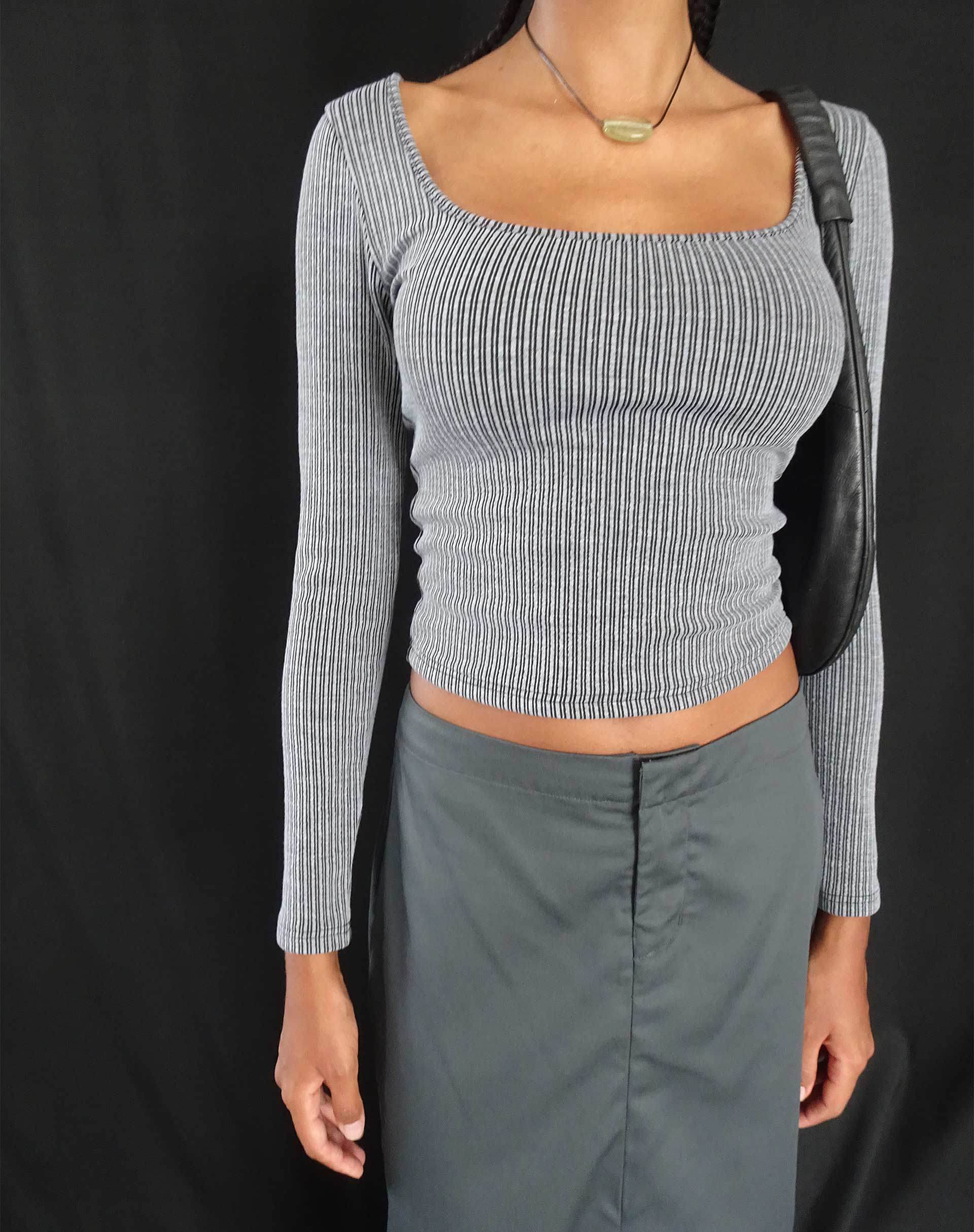 Imagen de Bonlo Camiseta de manga larga en canalé bicolor Gris