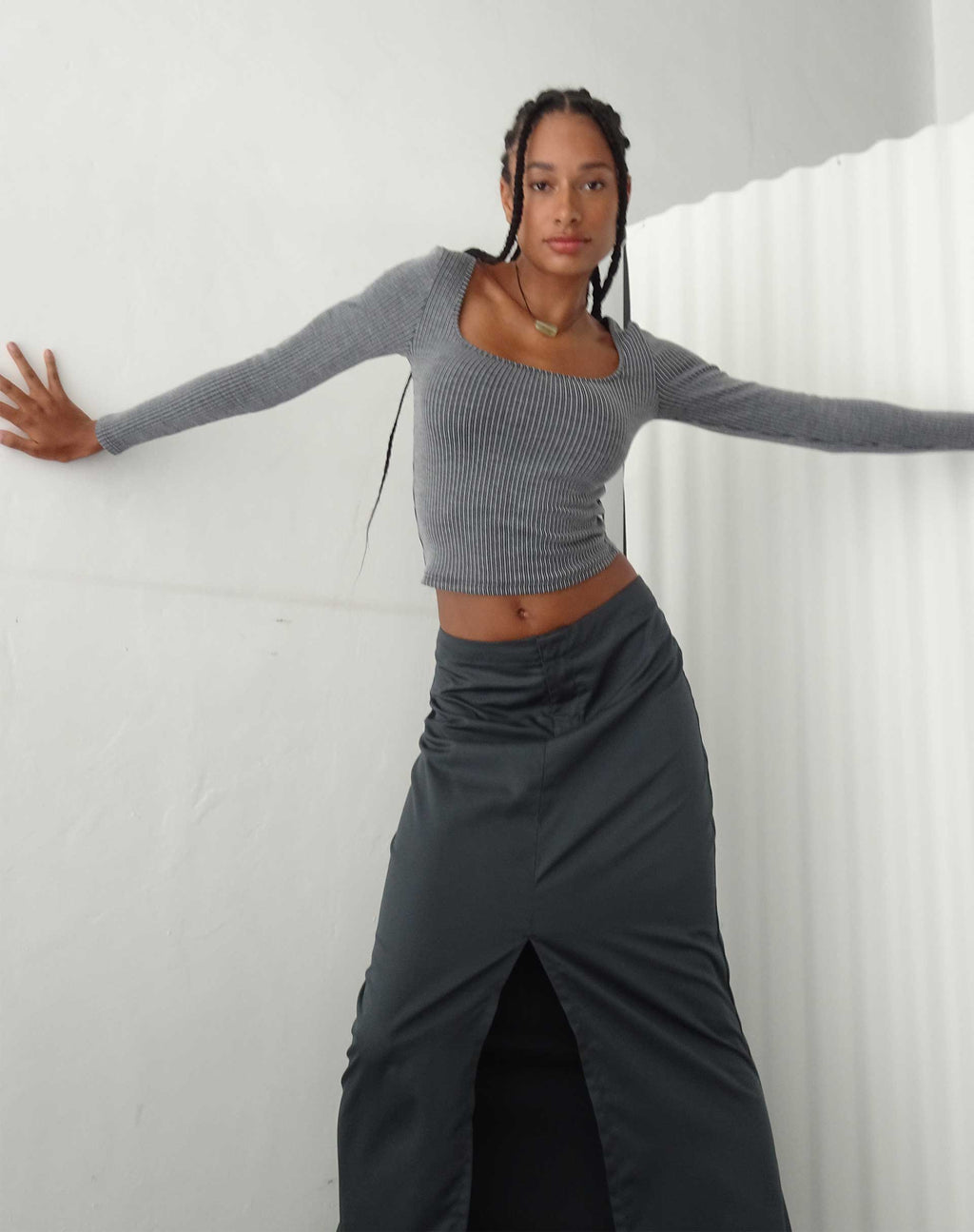 Top Bonlo de manga larga en canalé bicolor gris