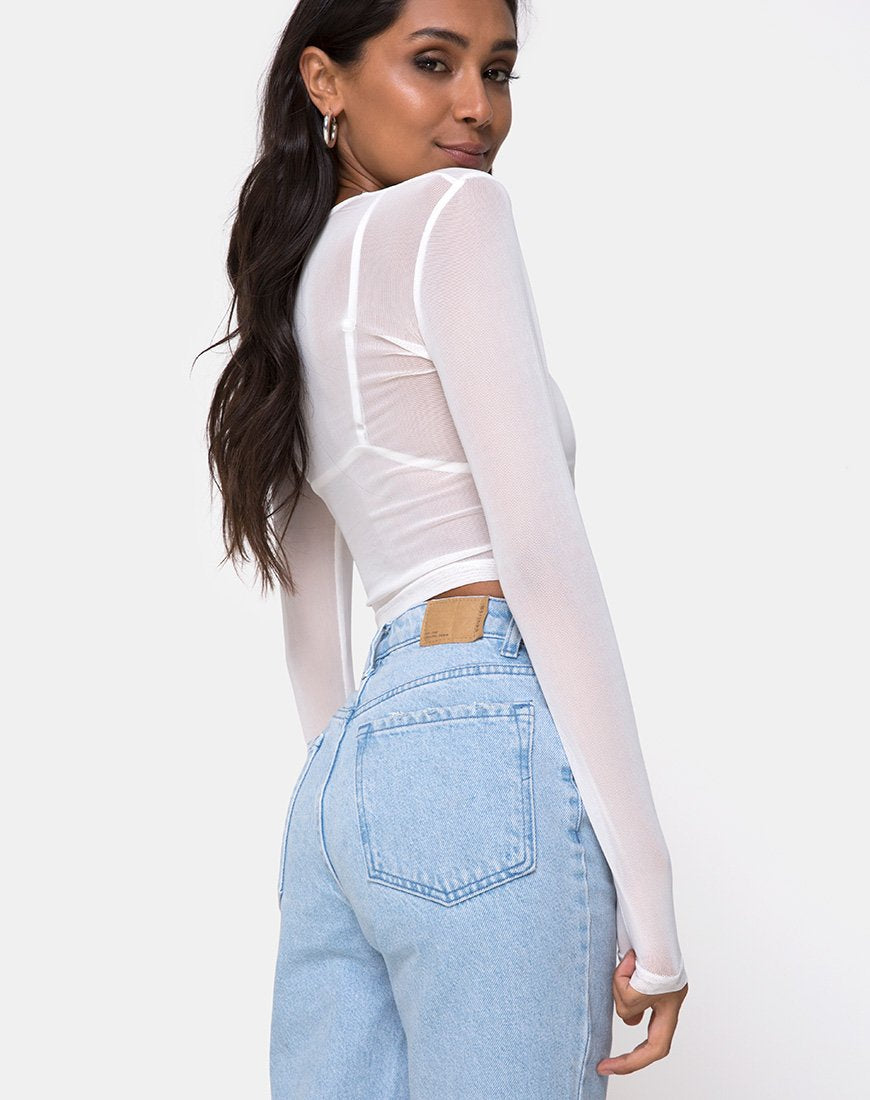 Bonnie Crop Top en malla marfil