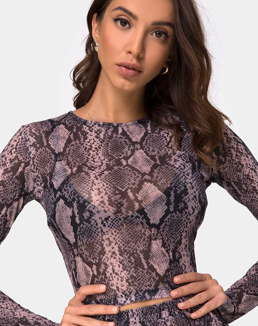 Imagen de Bonnie Crop Top Red en Taupe Snake