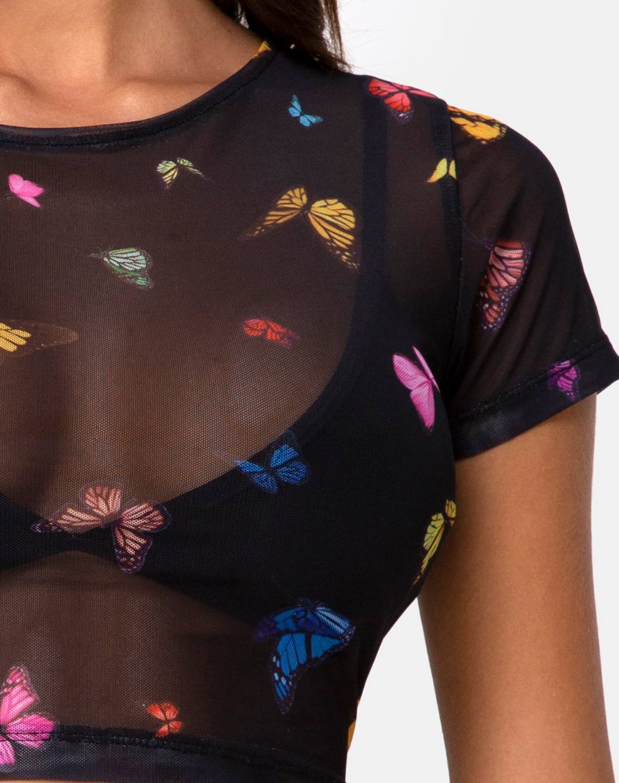 Imagen de Tiney Crop Top Tee in Mesh Black Butterfly