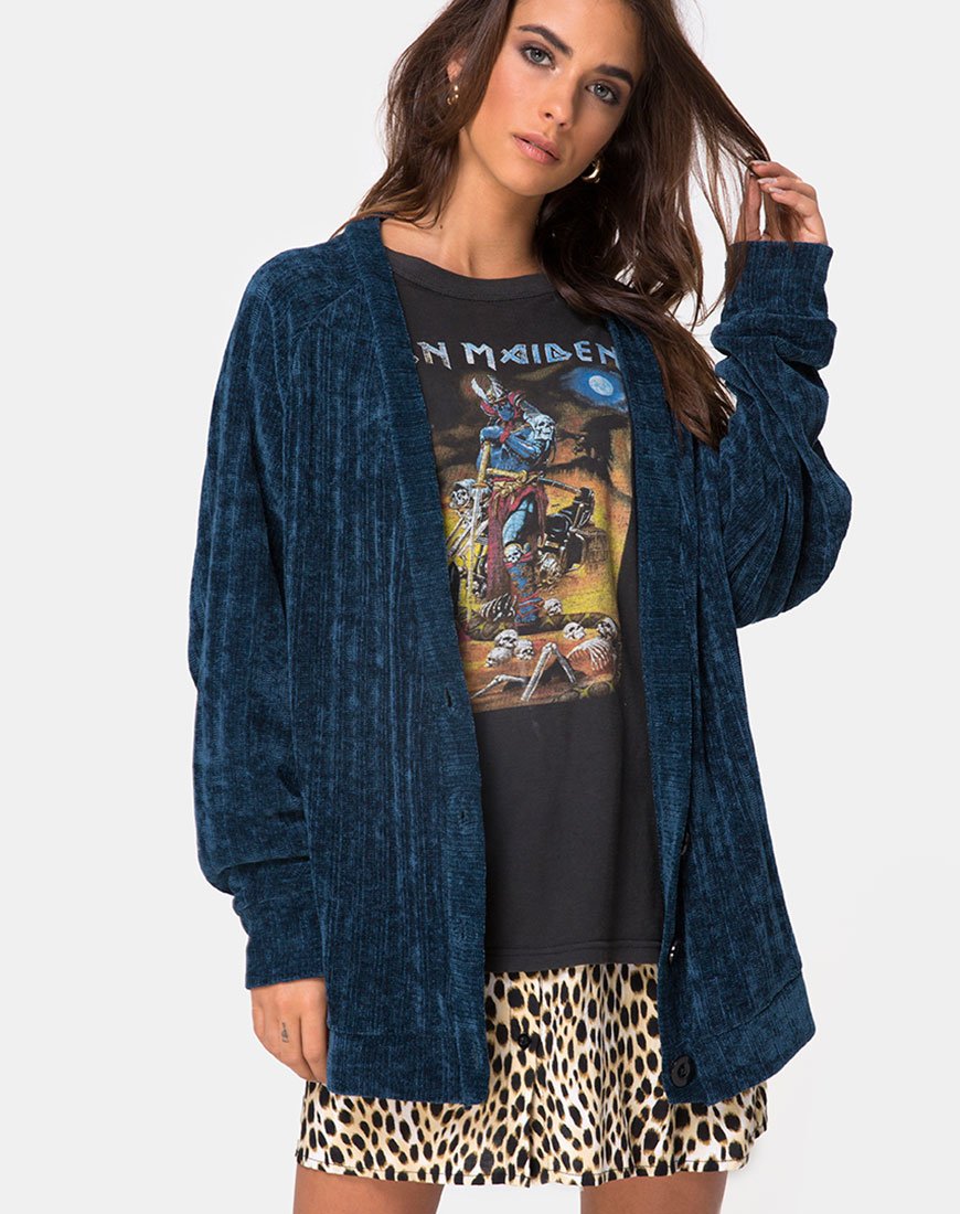 Imagen de Boyfriend Cardigan en chenilla azul