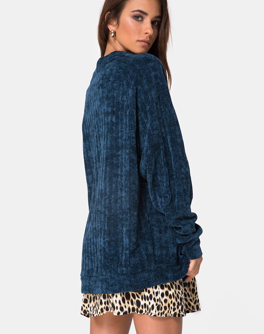 Imagen de Boyfriend Cardigan en chenilla azul