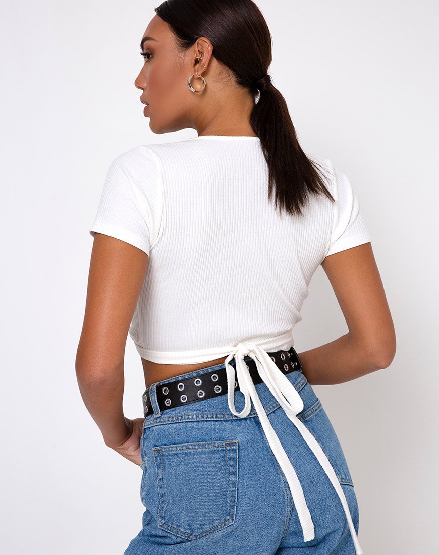 Top Bria en canalé marfil