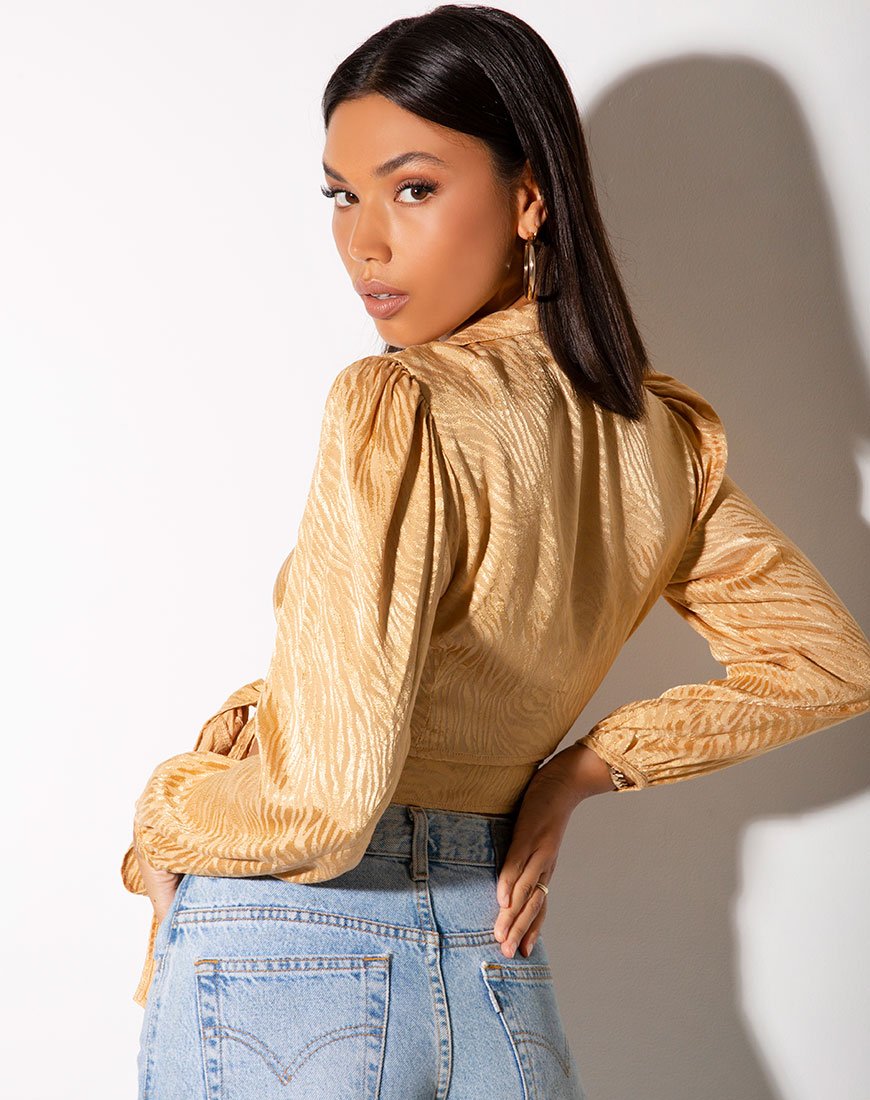 Briza Crop Top de Satén Cebra Caramelo