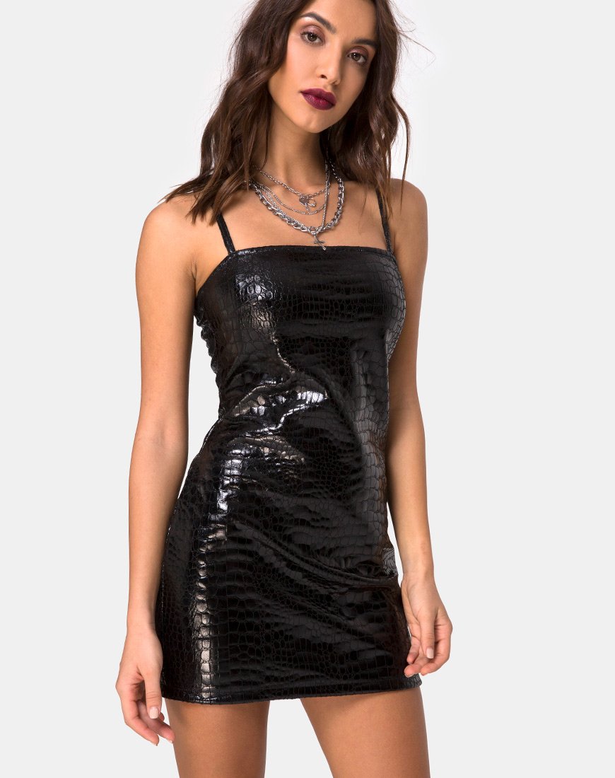 Vestido Burmay en PU Croco Negro