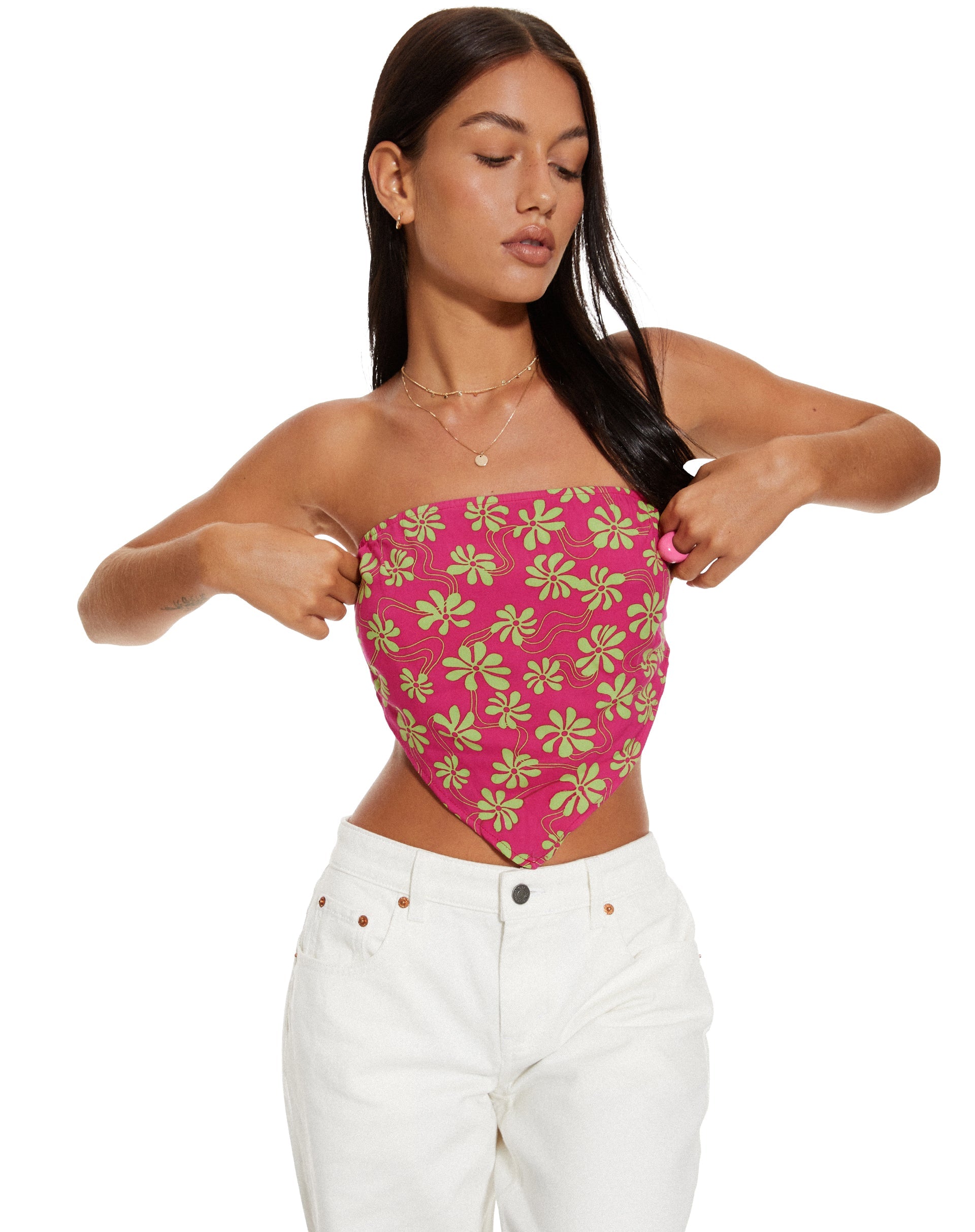 imagen de MOTEL X BARBARA Iryas Crop Top en 90s Beachy Floral Hot Pink