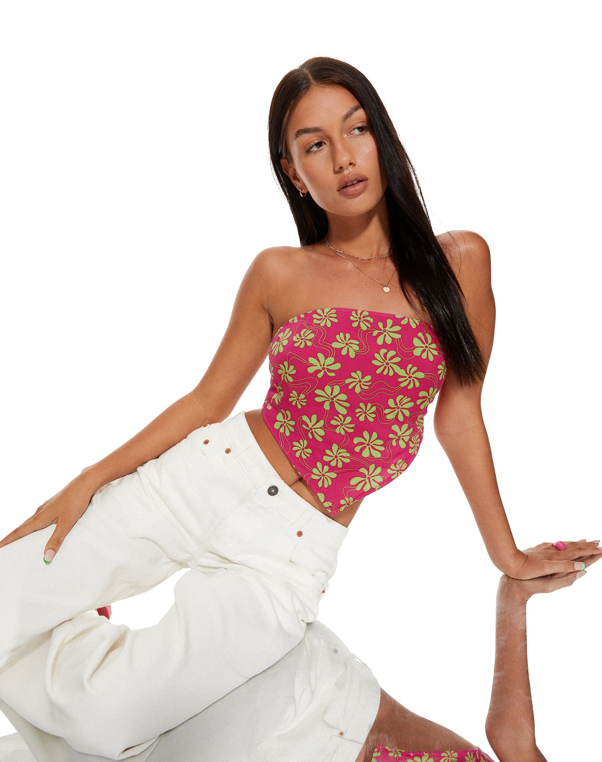 imagen de MOTEL X BARBARA Iryas Crop Top en 90s Beachy Floral Hot Pink
