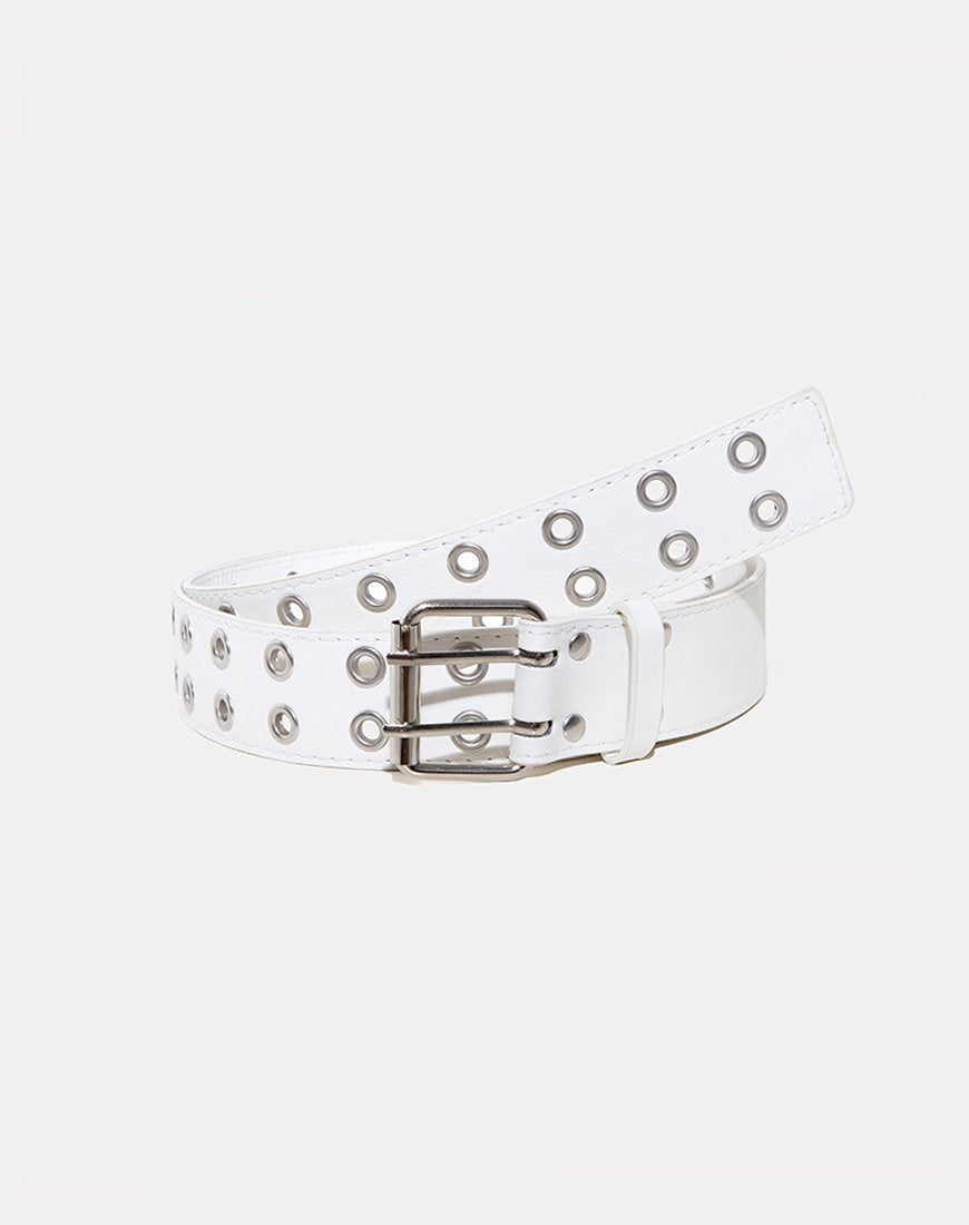 Image of Cinturón con doble ojal en PU blanco punk