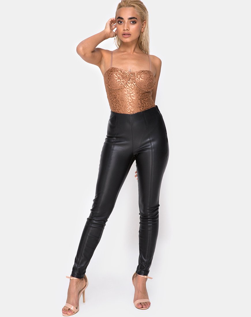 Imagen del corpiño Calani en red brillo leopardo Caramelo
