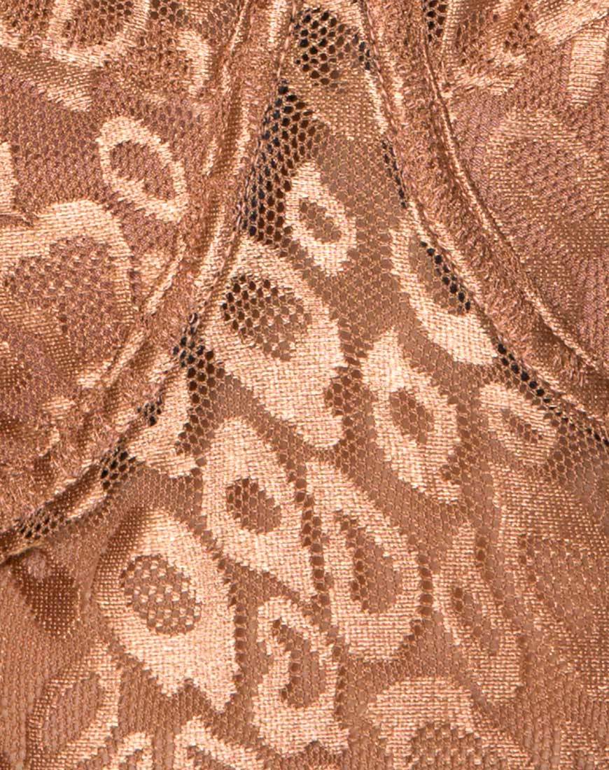 Imagen del corpiño Calani en red brillo leopardo Caramelo