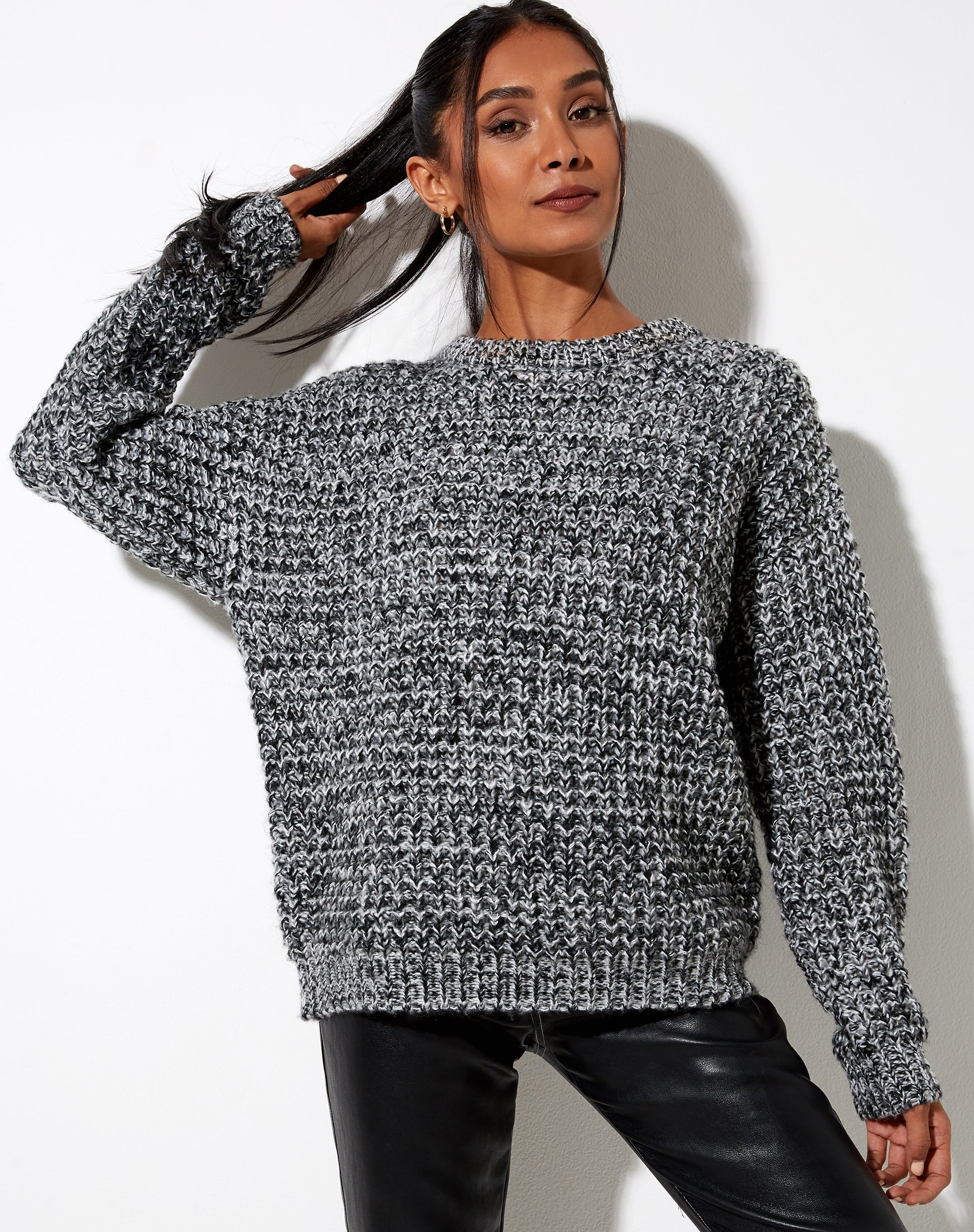 Imagen de Caribou Jumper en Chunky Knit Negro Gris y Blanco