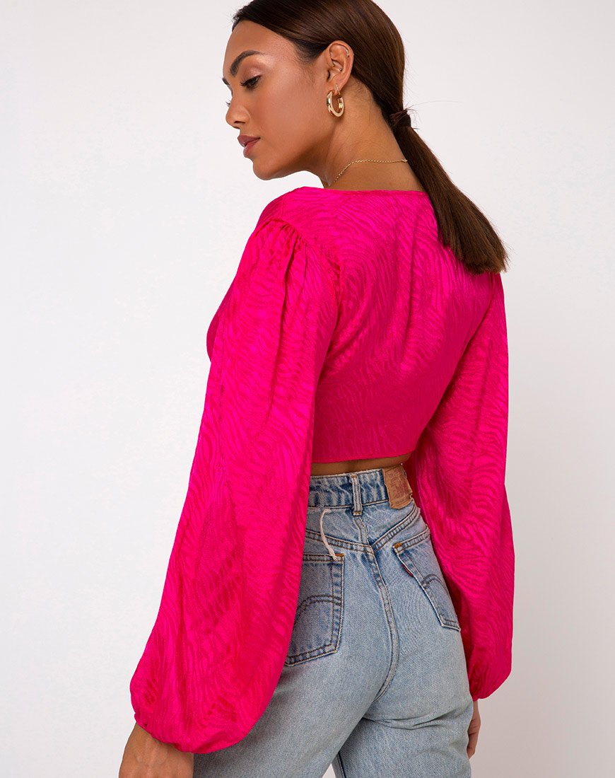 Imagen de Carina Crop Top de satén cebra fucsia