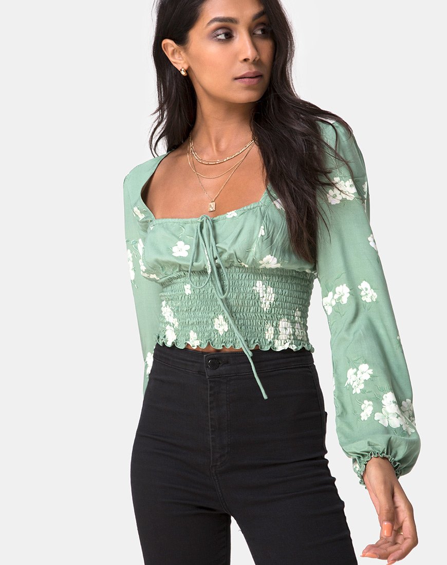 Top Carmen en Mono Flor Verde