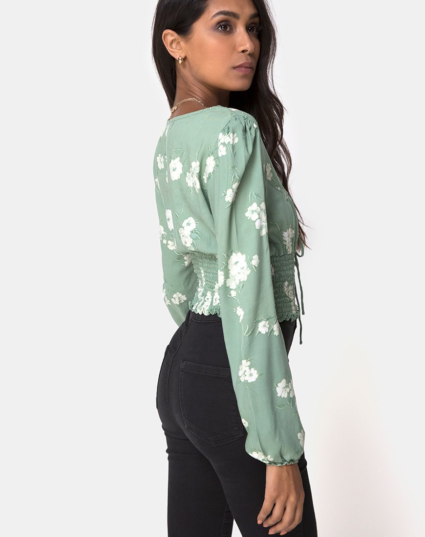 Top Carmen en Mono Flor Verde
