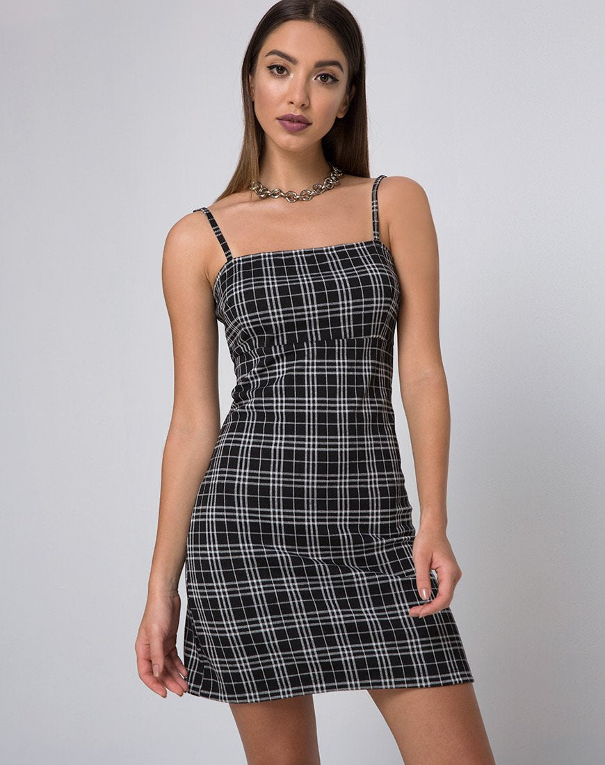 Imagen de Cecile Slip Dress in Mono Plaid Negro