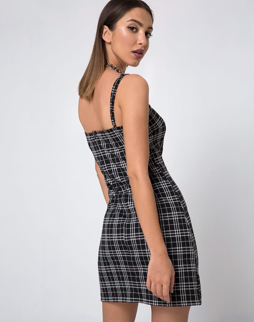 Imagen de Cecile Slip Dress in Mono Plaid Negro