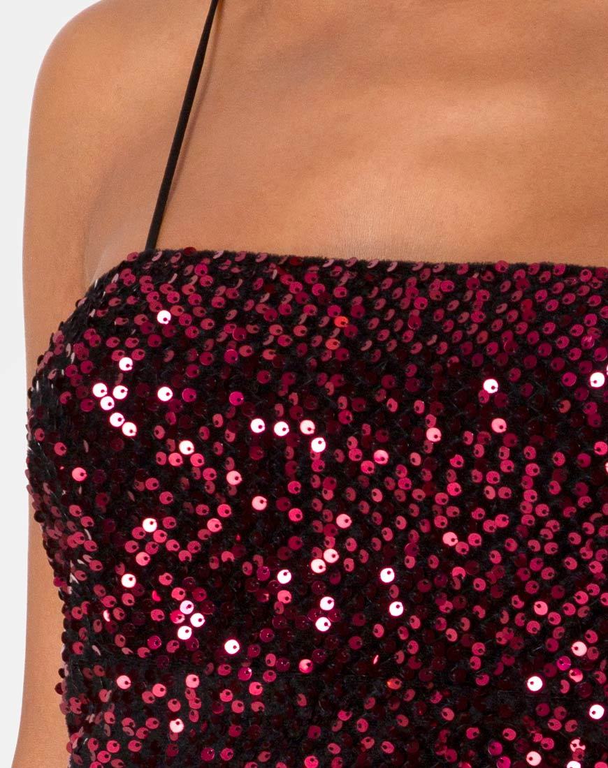 Imagen de Cecile Slip Dress in Velvet Vino Lentejuelas