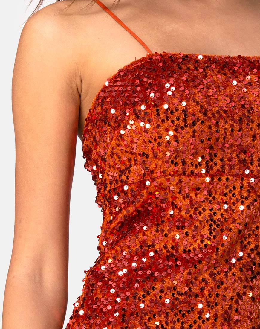 Imagen de Cecile Slip Dress in Velvet Rust Sequin
