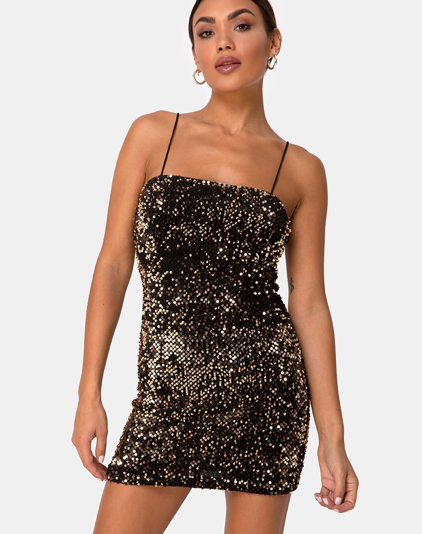 Vestido Cecile de terciopelo y lentejuelas doradas