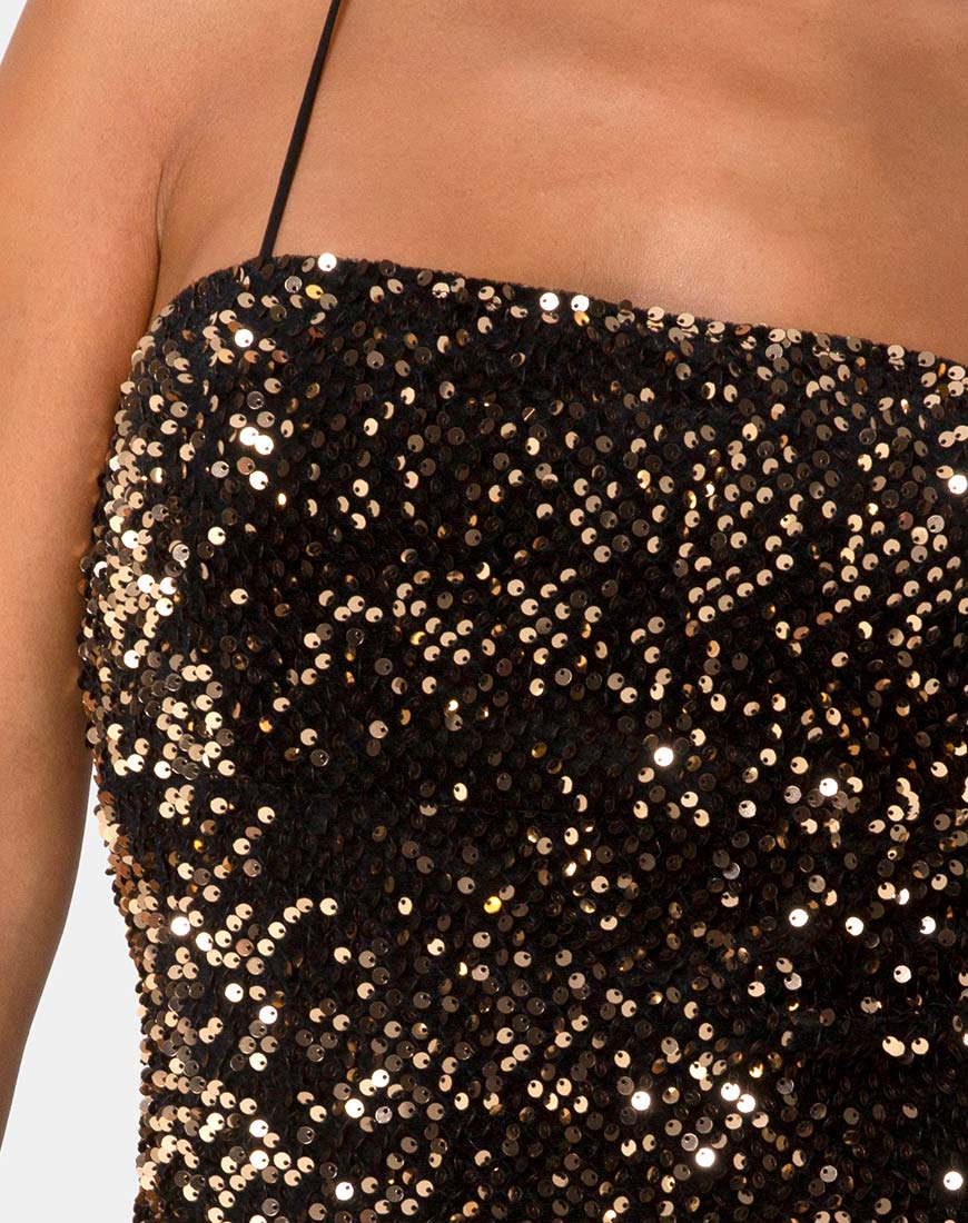 Imagen del vestido Cecile de terciopelo y lentejuelas doradas