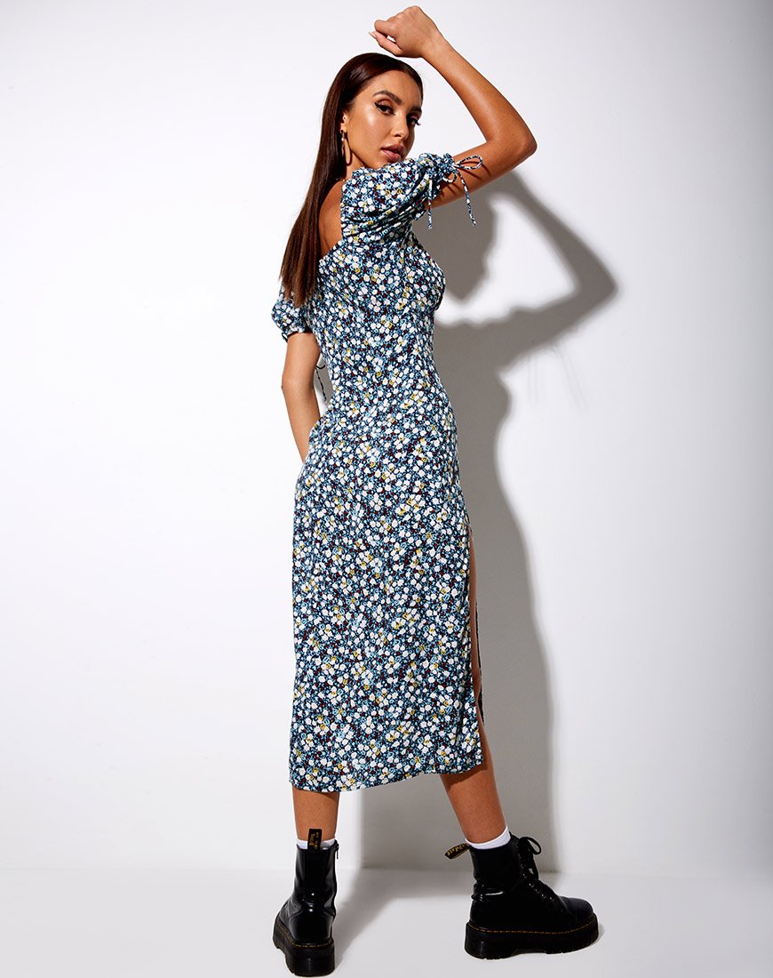 Imagen de Cello Vestido Midi en Campo Floral Azul Marino
