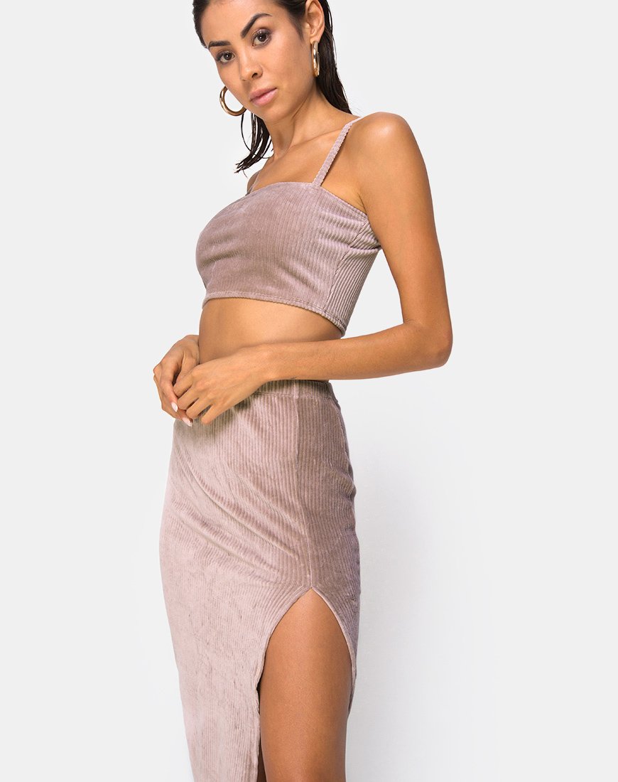 Falda Midi Cheri Dividida en Rib Taupe