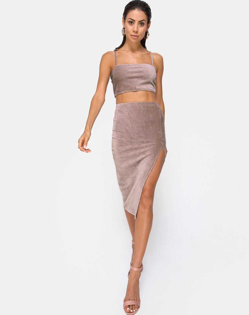 Falda Midi Cheri Dividida en Rib Taupe